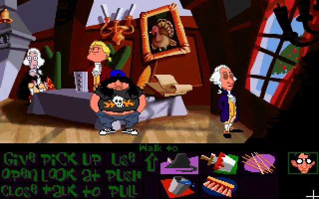 In "Day of the Tentacle" treffen Spieler auch auf historische Figuren wie George Washington.