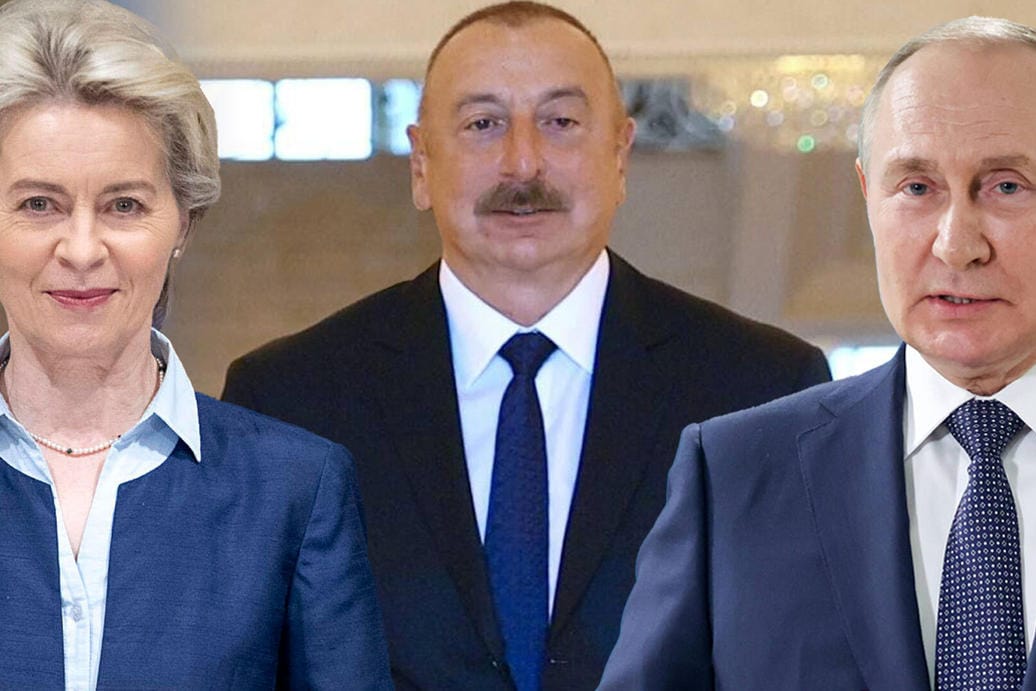 Von der Leyen, Aliyev und Putin: Aserbaidschan hat sowohl mit der EU als auch mit Russland engere Zusammenarbeit vereinbart. Von der Leyen, Aliyev und Putin: Aserbaidschan hat sowohl mit der EU als auch mit Russland engere Zusammenarbeit vereinbart.