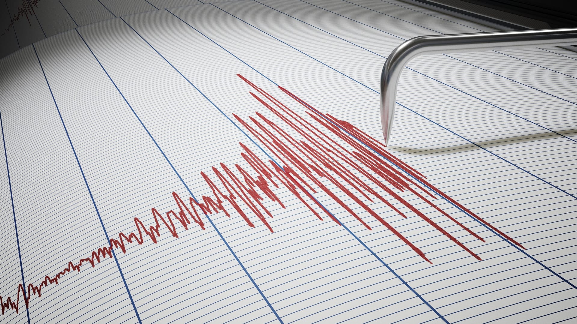 Die Nadel eines Seismografen: Der Seismograph ist ein Gerät, das Wellen und Schwingungen des Bodens aufzeichnet, die bei Erdbeben entstehen Die Nadel eines Seismografen: Der Seismograph ist ein Gerät, das Wellen und Schwingungen des Bodens aufzeichnet, die bei Erdbeben entstehen
