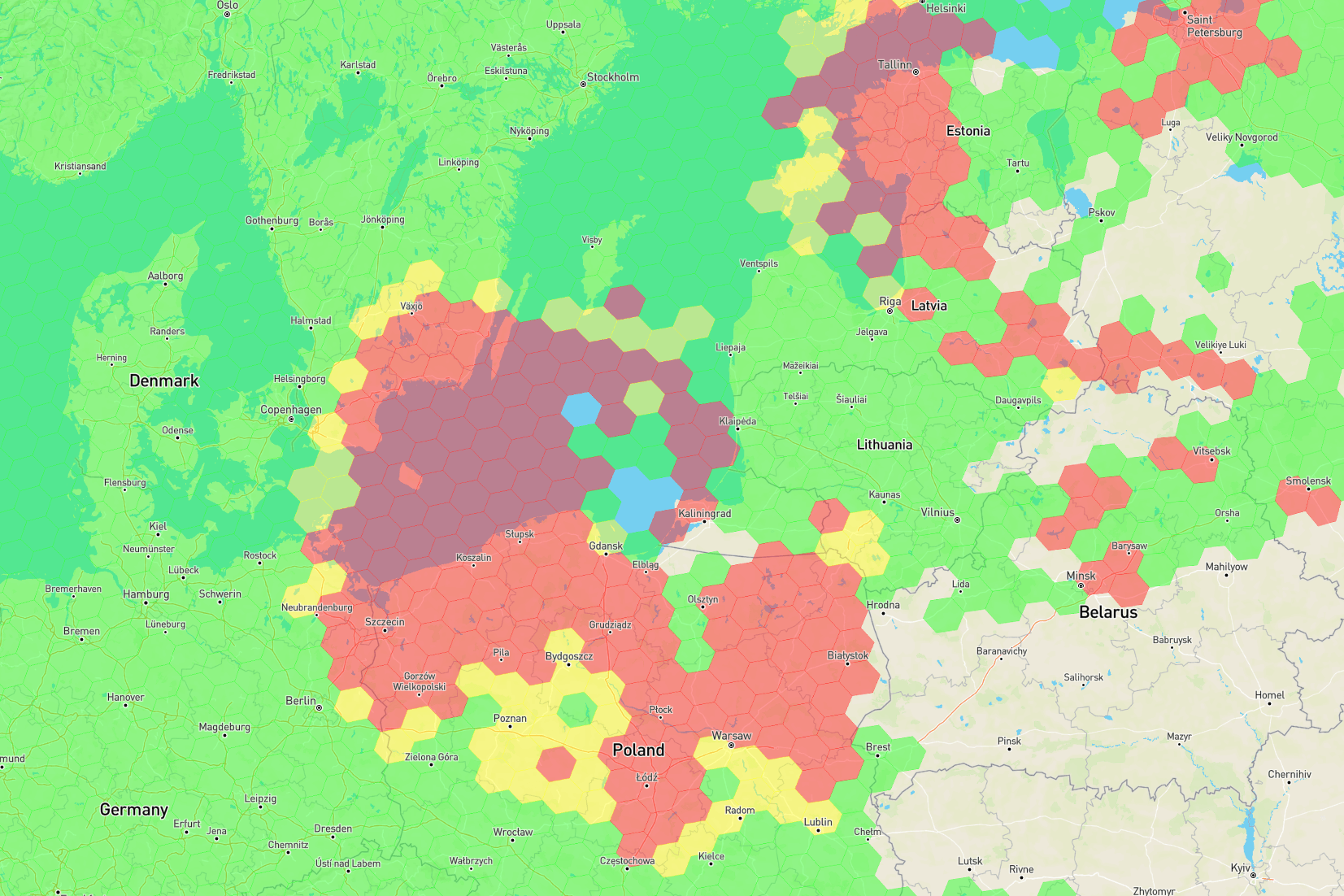 GPS-Störungen in weiten Teilen des Ostseeraums am 16. März 2024: Auf der Internetseite gpsjam.org werden solche Störungen kartiert. GPS-Störungen in weiten Teilen des Ostseeraums am 16. März 2024: Auf der Internetseite gpsjam.org werden solche Störungen kartiert.