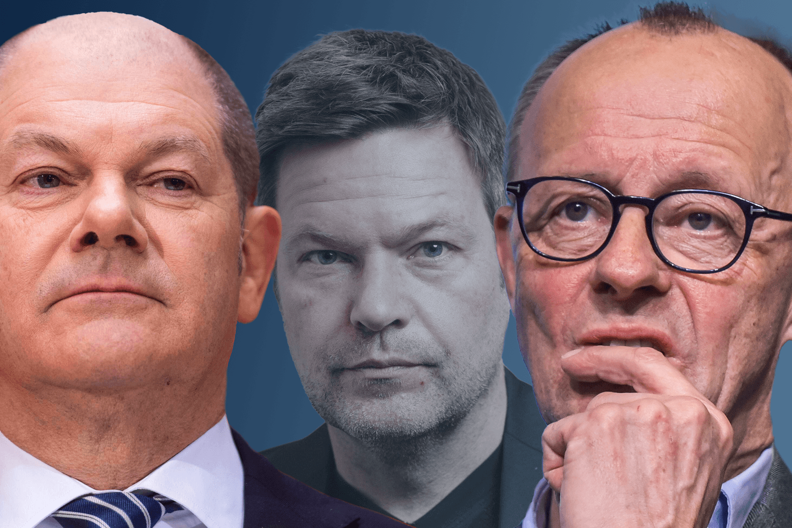 Scholz und Merz duellieren sich: Habeck bleibt nur die Rolle des Zuschauers. Scholz und Merz duellieren sich: Habeck bleibt nur die Rolle des Zuschauers.