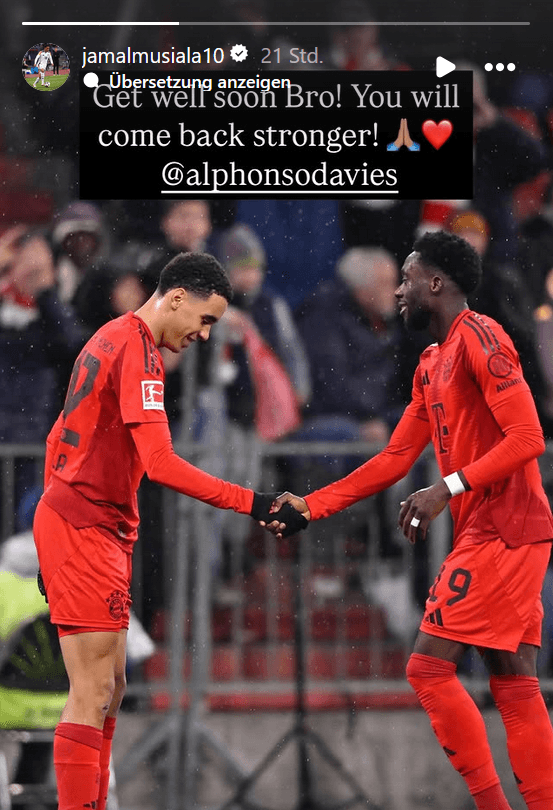 Jamal Musiala (l.) neben Alphonso Davies: Vorerst werden sie nicht mehr zusammen jubeln können.