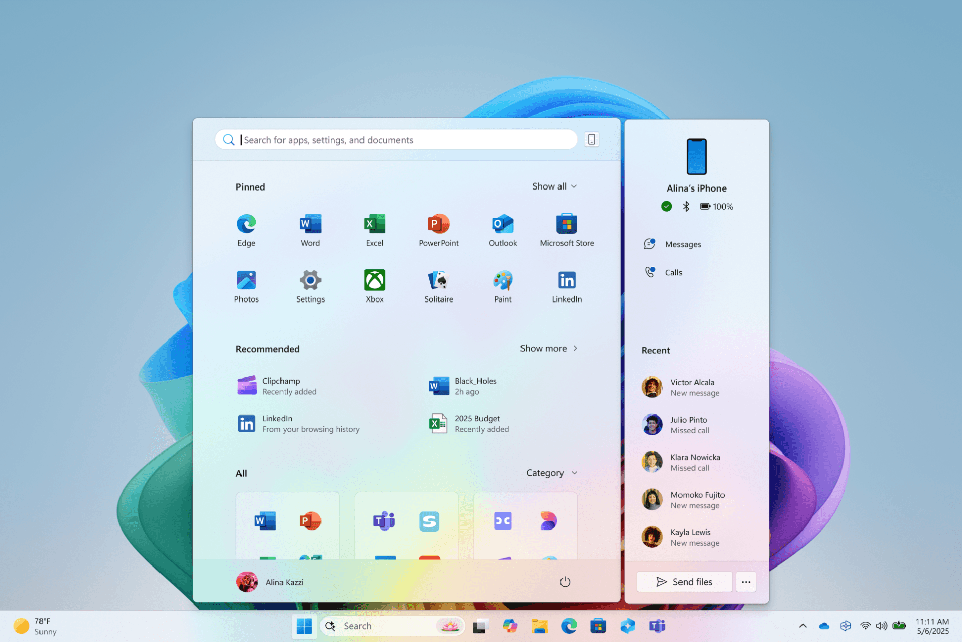 Windows 11: Das neue Startmenü wird um Informationen zu verbundenen Smartphones erweitert. Windows 11: Das neue Startmenü wird um Informationen zu verbundenen Smartphones erweitert.
